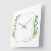 Tropisch goudblad Poligonal Mint Wit Blauw Vierkante Klok (Hoek)