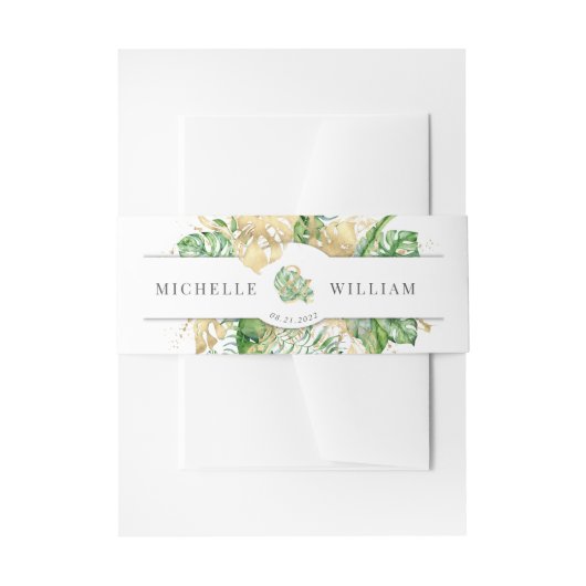tropisch goudbladermonogram Weddenschap Uitnodigingen Wikkel (Voorkant Voorbeeld)