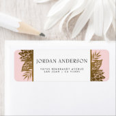 Tropisch Gouden Bloemen op Roze | Exotische bruilo Etiket (Insitu)