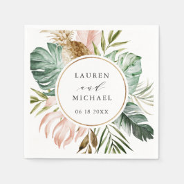 Tropisch Gouden Blush Palm Persoonlijke Trouwdag Servet
