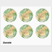 Tropisch gouden loof bruiloft monogram ronde sticker (Vel)