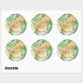 Tropisch gouden loof bruiloft monogram ronde sticker (Vel)