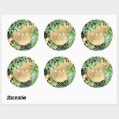 Tropisch gouden loof bruiloft monogram ronde sticker (Vel)