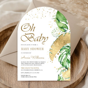 Tropisch Gouden Monstera Palm Boog Baby Shower Kaart