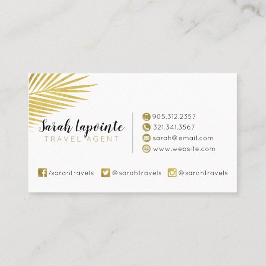 Tropisch gouden palmbladeren elegant ontwerp visitekaartje (Achterkant)