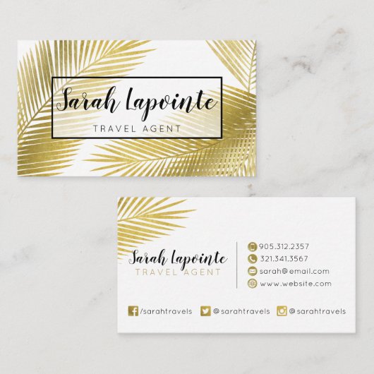 Tropisch gouden palmbladeren elegant ontwerp visitekaartje (Voorkant / Achterkant)