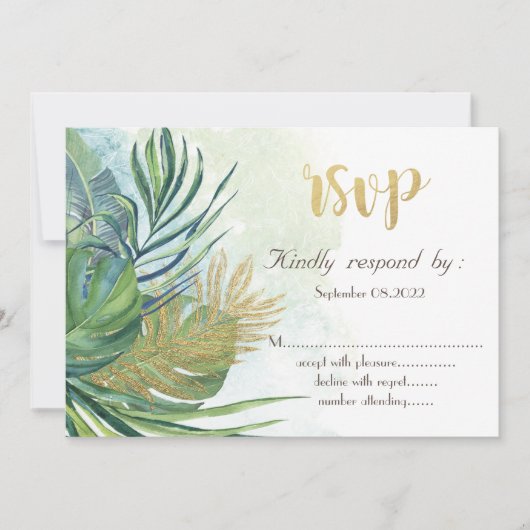 Tropisch Gouden Palmbladeren Zomer  RSVP Kaart (Voorkant)