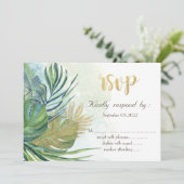 Tropisch Gouden Palmbladeren Zomer  RSVP Kaart (Staand voorkant)