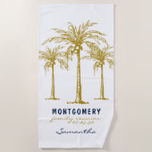 Tropisch Gouden Palmboom Aangepaste Familie Reünie Strandlaken (Voorkant)