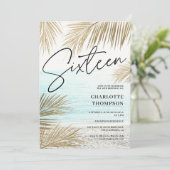 Tropisch gouden palmboom strandschrift Sweet 16 Kaart (Staand voorkant)