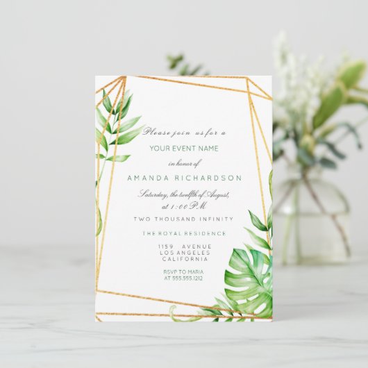 Tropisch Gouden Poligonale Frame Strepen Lijnen Gr Kaart (Staand voorkant)