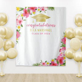 Tropisch gouden roze felicitaties afstudeerbackdro wandkleed