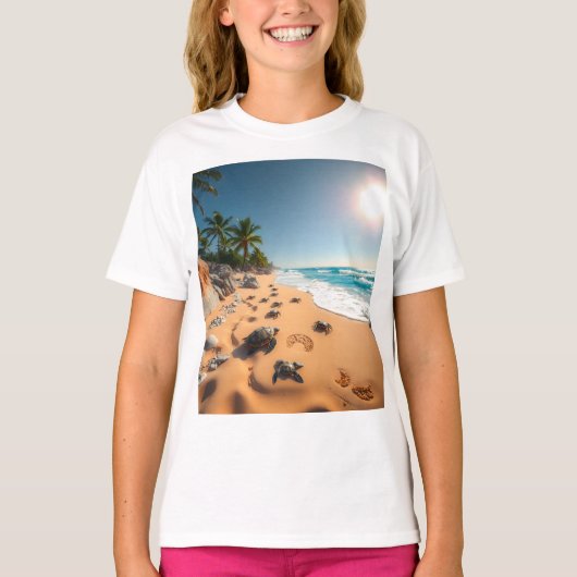 Tropisch Gouden Schelp Strand Chic T-shirt (Voorkant)