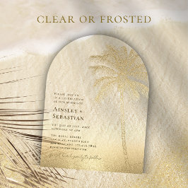 Tropisch gouden zandpalm boom Boho strand bruiloft Acryl Uitnodigingen