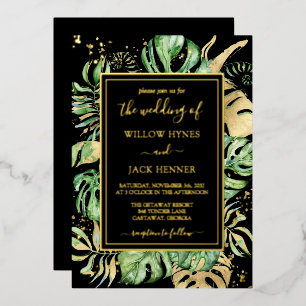 Tropisch goudolie Elegant Foliage Weddenschap Folie Uitnodiging