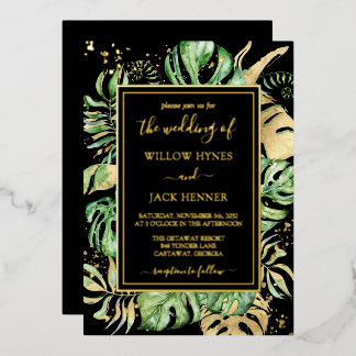 Tropisch goudolie Elegant Foliage Weddenschap Folie Uitnodiging