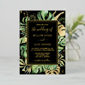 Tropisch goudolie Elegant Foliage Weddenschap Folie Uitnodiging (Staand Voorkant)