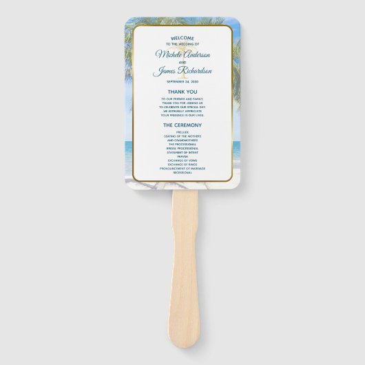 Tropisch goudpalm Beach Photo Weddenschap Handwaaier (Voorkant)