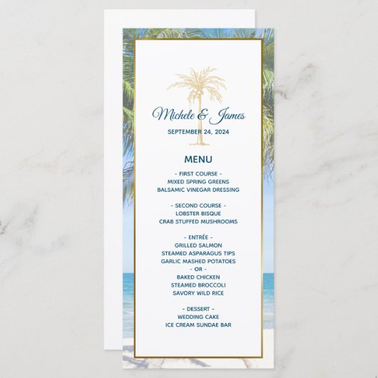 Tropisch goudpalm Beach Photo Weddenschap Menu (Voorkant / Achterkant)