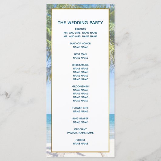 Tropisch goudpalm Beach Photo Weddenschap Programmakaart (Achterkant)