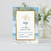Tropisch goudpalm Beach Photo Weddenschap RSVP Kaartje (Staand voorkant)