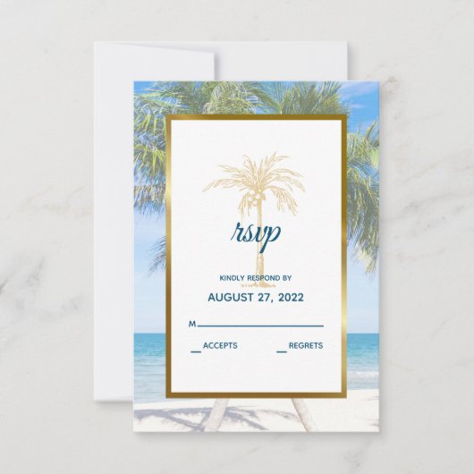 Tropisch goudpalm Beach Photo Weddenschap RSVP Kaartje (Voorkant)