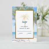 Tropisch goudpalm Beach Photo Weddenschap RSVP Kaartje (Staand voorkant)