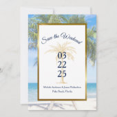 Tropisch goudpalm Beach Photo Weddenschap Save The Date (Voorkant)