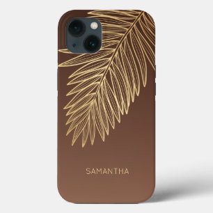 Tropisch goudpalm leder, Jouw naam, bruin Case-Mate iPhone Case