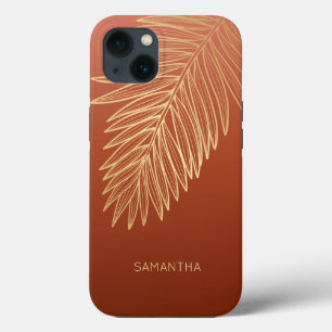 Tropisch goudpalm leder, Jouw naam, koper-bruin Case-Mate iPhone Case
