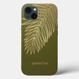 Tropisch goudpalm leder, Jouw naam, olijvengroen Case-Mate iPhone Case