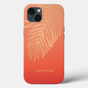 Tropisch goudpalm leder, Jouw naam, rood Case-Mate iPhone Case
