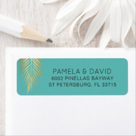 Tropisch goudpalm rond Caraïbisch blauw Etiket