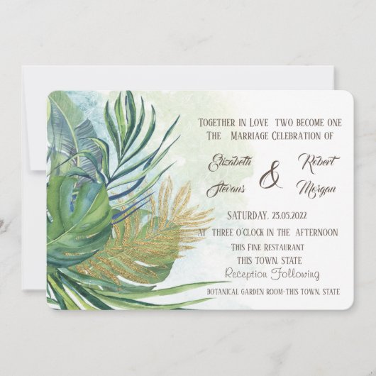 Tropisch goudpalm vertrekt zomerbruiloft I Kaart (Voorkant)