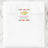 Tropisch goudroze Floral Afstuderen Vierkante Sticker (Tas)
