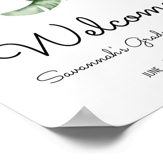 Tropisch Green Leaf Graduation Party Welkomstbord Poster (Hoek)