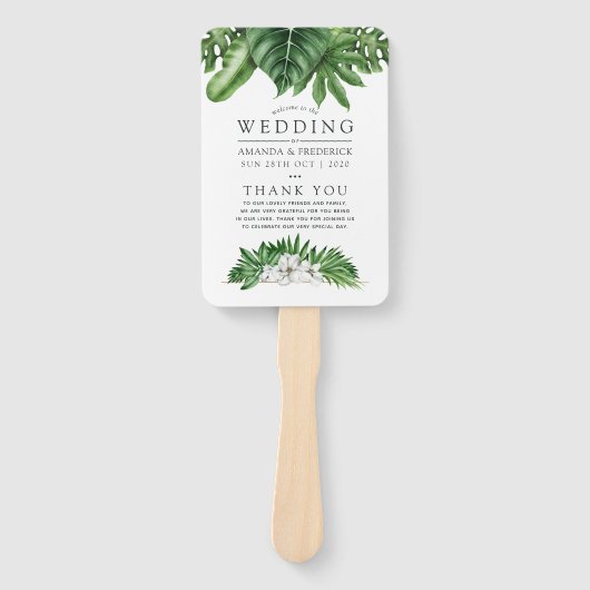 Tropisch Greenery Foliage Wedding Programme Handwaaier (Voorkant)