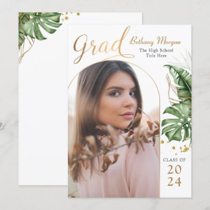 Tropisch Greenery Gold Arch Photo Afstuderen Aankondiging
