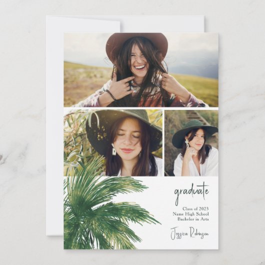 Tropisch greenery script palm 3 foto's afstuderen kaart (Achterkant)