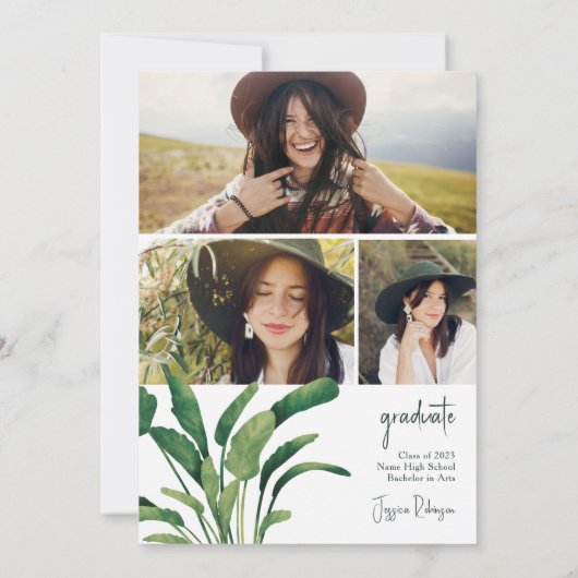 Tropisch greenery script plant 3 foto's afstuderen kaart (Achterkant)