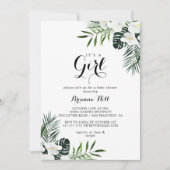 Tropisch Greenery White Het is een meisje Baby sho Kaart (Voorkant)