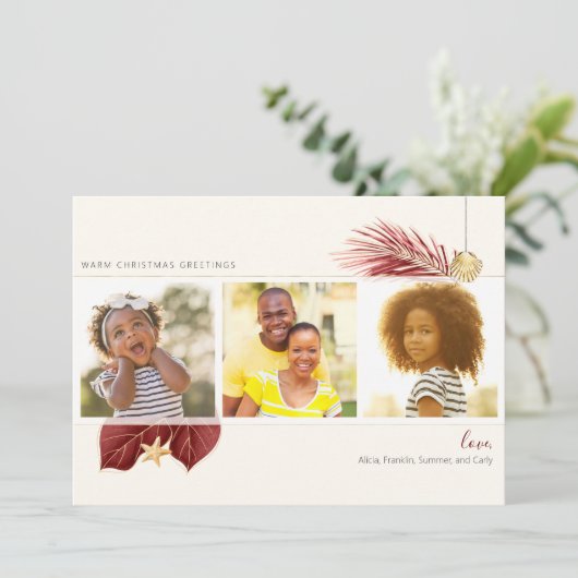 Tropisch Griekenland 3-foto van Bourgogne & Gold B Feestdagenkaart (Staand voorkant)