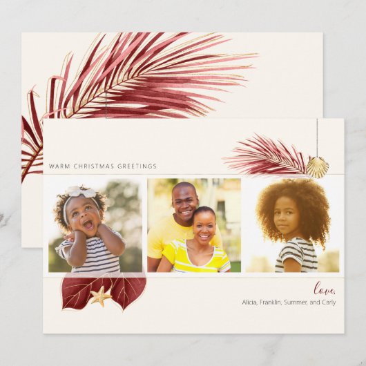 Tropisch Griekenland 3-foto van Bourgogne & Gold B Feestdagenkaart (Voorkant / Achterkant)