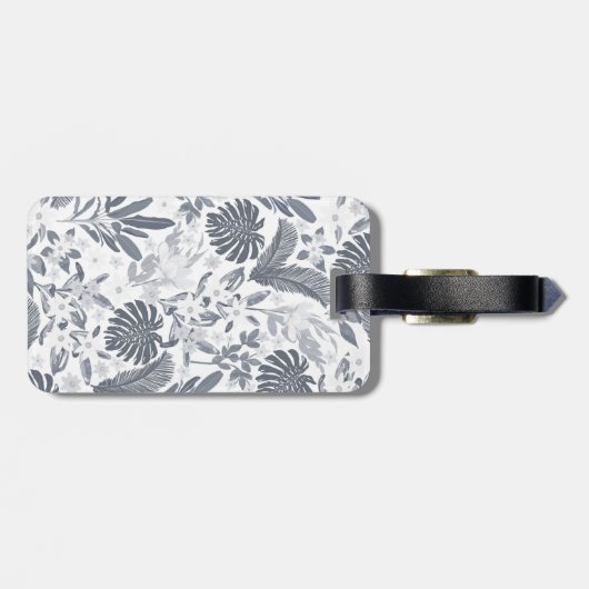 Tropisch grijs bloemengroen bagagelabel (Achterkant horizontaal)