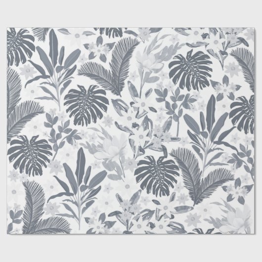 Tropisch grijs bloemengroen cadeaupapier (Vlak)