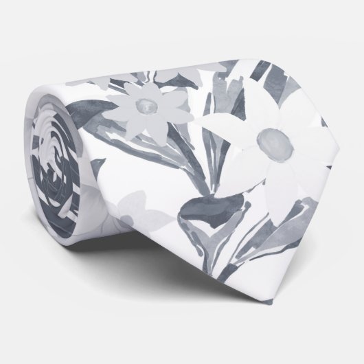 Tropisch grijs bloemengroen stropdas (Opgerold)