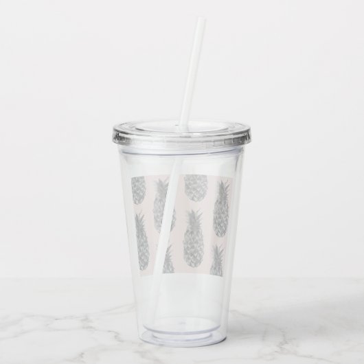 Tropisch grijs en roze anananas naadloos patroon acryl drinkbeker (Achterkant)