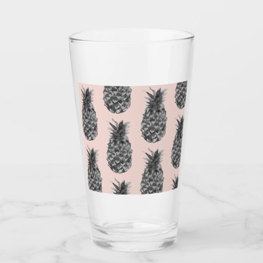 Tropisch grijs en roze anananas naadloos patroon glas (Voorkant)