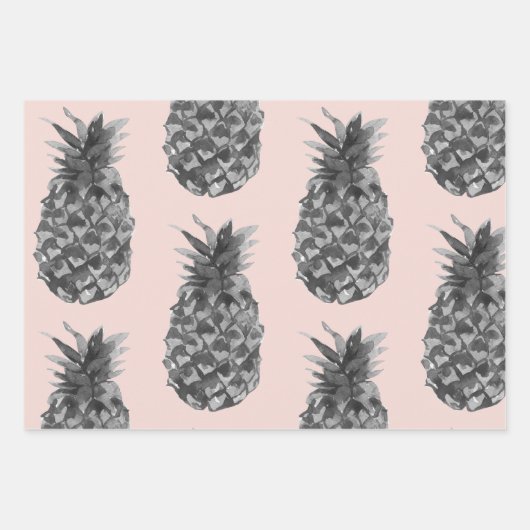 Tropisch grijs en roze anananas naadloos patroon inpakpapier vel (Voorkant)