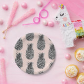 Tropisch grijs en roze anananas naadloos patroon papieren bordje (Feest)